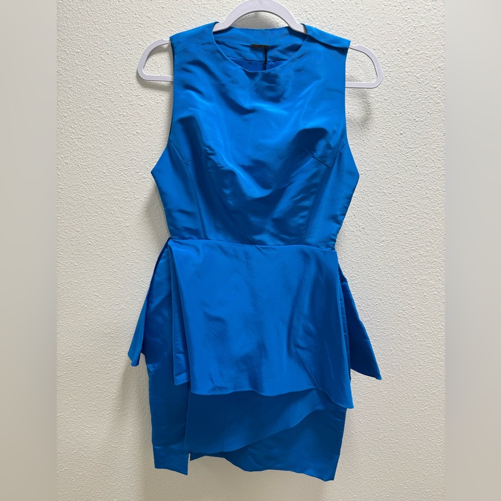 Katie Ermilio Wrapped Peplum Silk Mini Dress Sleeveless Back Keyhole Side Zip 4